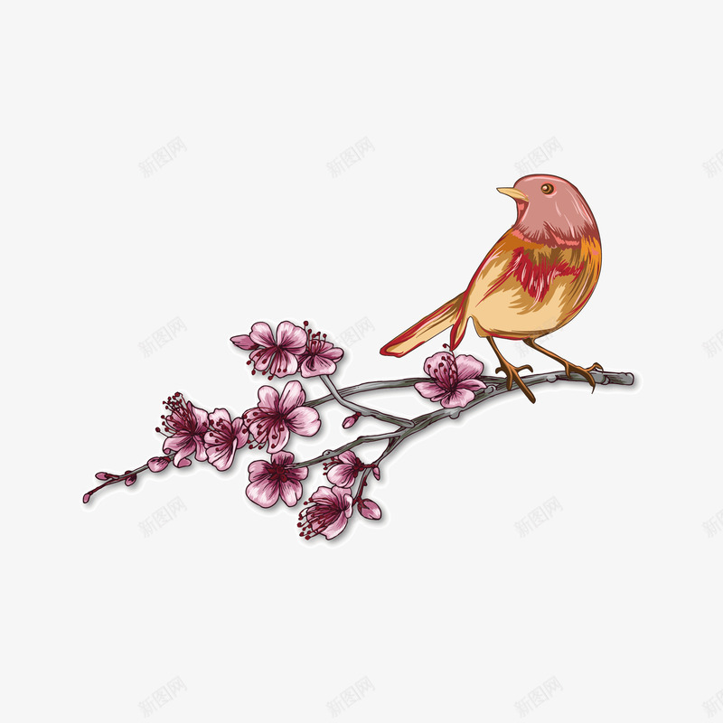 手绘花鸟图矢量图ai免抠素材_88icon https://88icon.com 300像素图 PS图免抠 大图免抠 手绘 挑花 高清免抠 鸟 矢量图