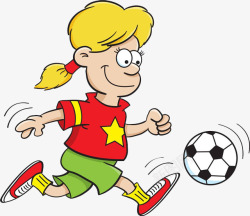卡通足球美女踢足球素材