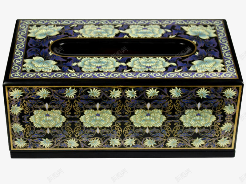 花纹纸巾盒黑底白色的花png免抠素材_88icon https://88icon.com 产品实物 日用 白花 盒子