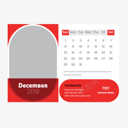 红白色2019年12月日历矢量图素材