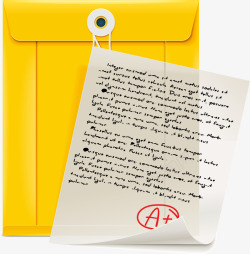 手绘黄色档案袋成绩单元素素材