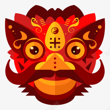古风矢量素材红色中国风喜庆舞狮狮子头图标图标