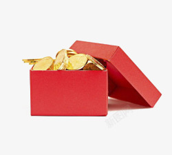 红盒子中的金币素材