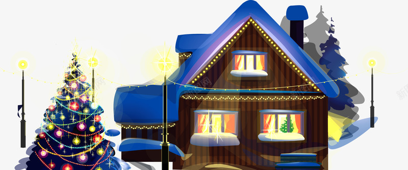 圣诞卡通木屋灯光png免抠素材_88icon https://88icon.com 卡通 圣诞 木头屋 木屋 灯光