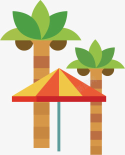 扁平椰子树和太阳伞矢量图素材