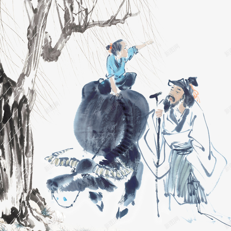 牧童遥指杏花村psd免抠素材_88icon https://88icon.com 古诗 杏花村 柳树 水墨 清明 牧童