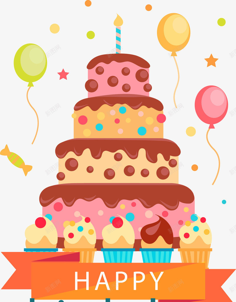 手绘卡通生日蛋糕矢量图ai免抠素材_88icon https://88icon.com 卡通 多层蛋糕 手绘 气球 生日蛋糕 矢量图 鼠