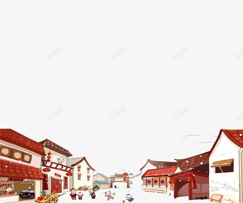 卡通房屋背景png免抠素材_88icon https://88icon.com 元旦 新年 装饰背景 雪景