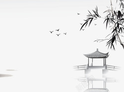 传统画风竹子中国风清明水墨山水画高清图片