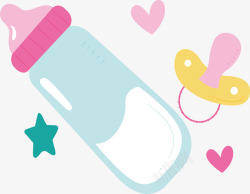 婴儿玻璃奶瓶清新奶瓶奶嘴卡通可爱婴儿用品设矢量图高清图片