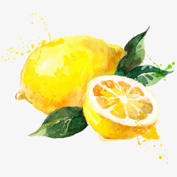 绿色的柠檬汁手绘水彩柠檬高清图片