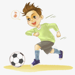 男孩玩足球插画素材