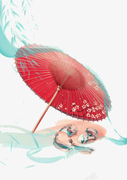 手绘红伞的艺术素材
