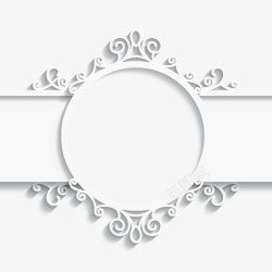 白色纸质花卉圆形边框白色剪纸边框欧式高清图片