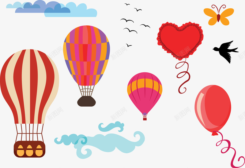 乘坐热气球png免抠素材_88icon https://88icon.com 乘坐 热气球 爱心 白云 红色 蝴蝶 装饰气球