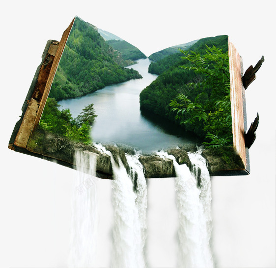 书本创意合成流向大地的瀑布png免抠素材_88icon https://88icon.com 自然风景 大自然 森林 氢气球 河流 流向大地的瀑布 漂浮在天空中的书本 白云 飞鸟