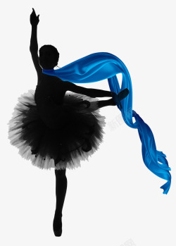 蓝色和黑色丝绸风布跳舞的芭蕾舞者高清图片
