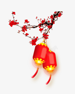 新年过年红色喜庆灯笼梅花素材