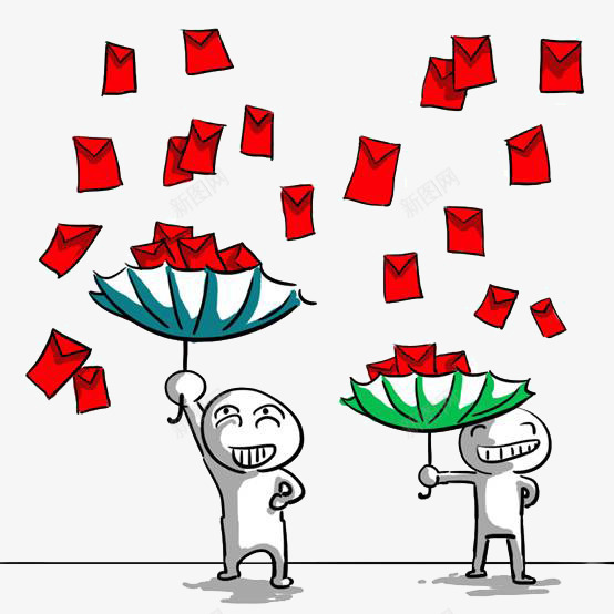 红包雨png免抠素材_88icon https://88icon.com 双十一红包素材 打伞红包雨 搞笑接红包小人 红包雨小人