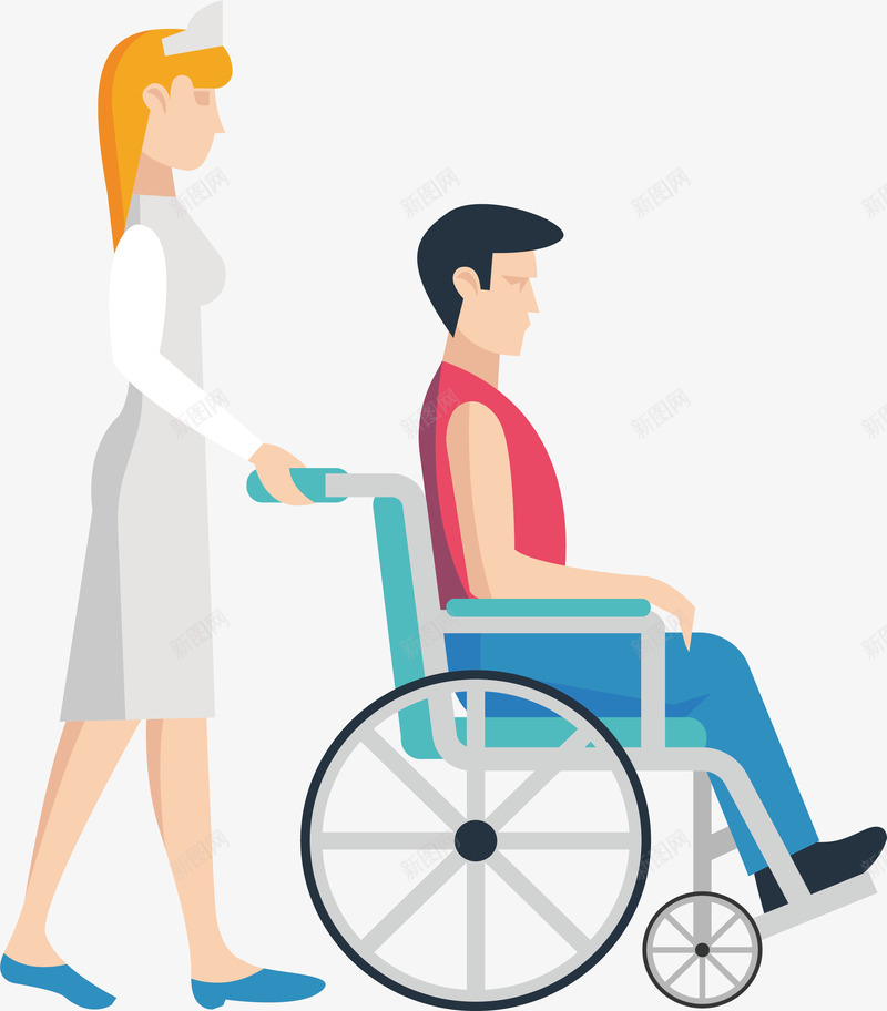 推着轮椅的护士png免抠素材_88icon https://88icon.com 住院 医疗行业 受伤的人 坐轮椅 护士 护士漫画 护士节插画 病人休息 矢量png