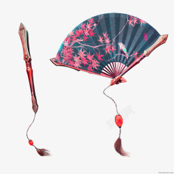蓝色中国风扇子装饰图案素材
