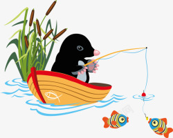 卡通企鹅钓鱼飘落素材