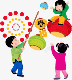 小孩放鞭炮小孩子放鞭炮举灯笼迎新年高清图片