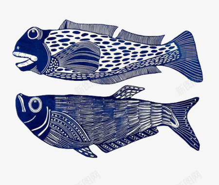 海洋两条蓝色的鱼图标图标