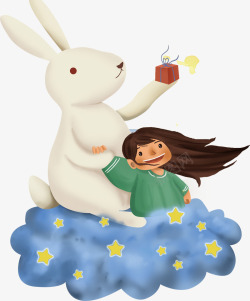 中秋月兔与小女孩素材