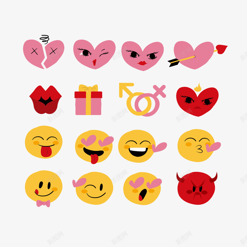 卡通EMOJI可爱表情包矢量图ai免抠素材_88icon https://88icon.com EMOJI 卡通 可爱 圆脸 心 矢量EMOJI 矢量图 礼物 笑脸 红唇 表情包 贴吧表情