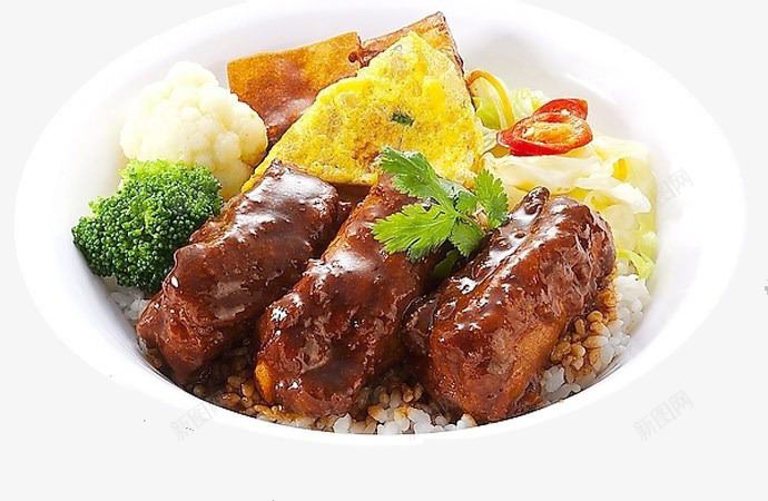 盘中的美食png免抠素材_88icon https://88icon.com 排骨 排骨盖浇饭 蛋皮