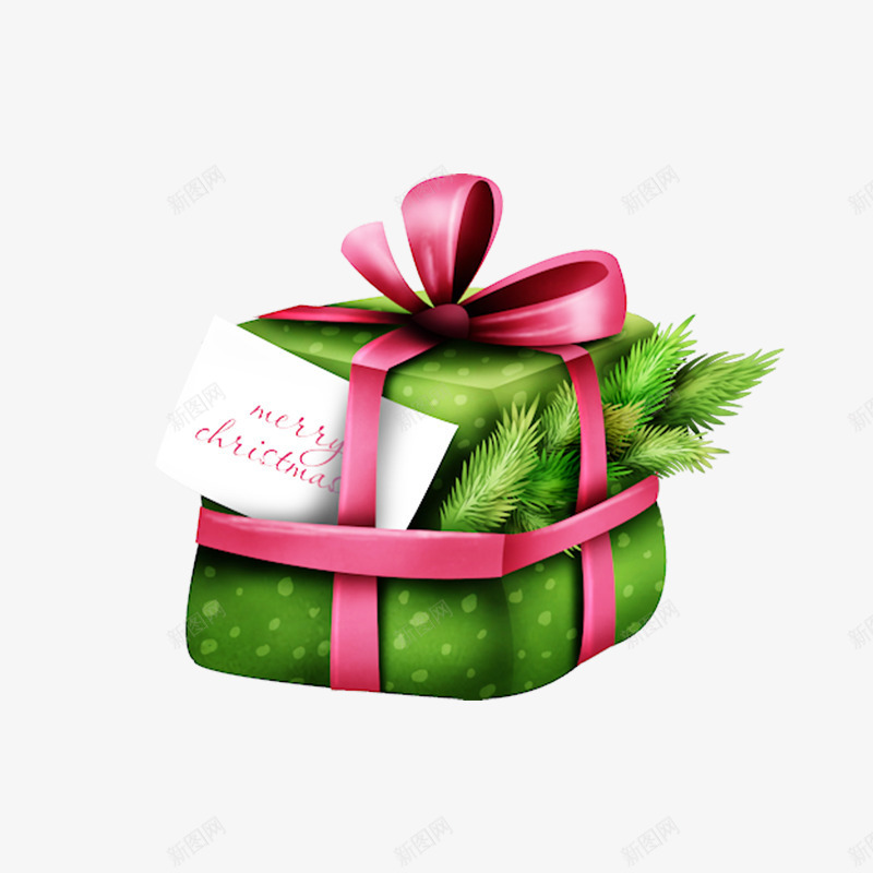 绿色方形圣诞礼物节日元素psd免抠素材_88icon https://88icon.com 卡片 喜庆 松树 盒子 礼物 粉色彩带 绿色 节日