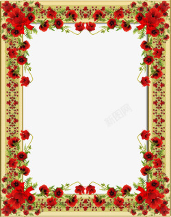 复古红色花朵相框素材
