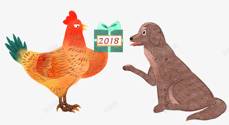 2018跨年装饰卡通插画png免抠素材_88icon https://88icon.com 2018 卡通手绘 插画 装饰图案 跨年 送礼 鸡年跨狗年