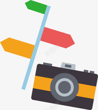 国外旅游指路标照相机旅游出行元素图标矢矢量图图标