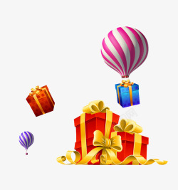 气球球一堆气球礼物盒卡通礼物盒热气球礼物盒高清图片