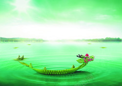 绿色的湖面绿色端午节龙舟海报背景湖面高清图片