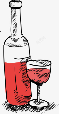 红酒水卡通红酒瓶子和高脚杯手绘矢量图图标高清图片
