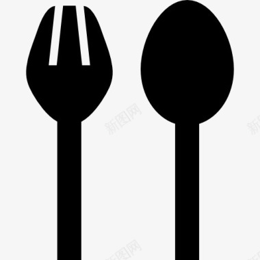 叉子和勺子剪影的工具吃图标图标
