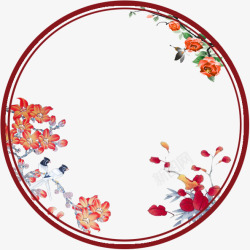 水墨方框边花朵圆形边框中国风高清图片