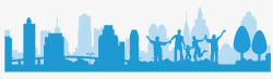 蓝色城市背景蓝色城市建筑剪影横向高清图片