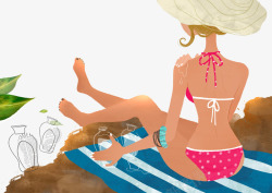 沙滩度假卡通美女的美背素材