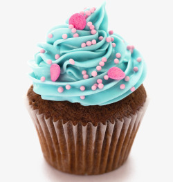 粉色蛋糕实物蓝色奶油纸杯蛋糕高清图片