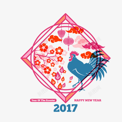 鸡年吉祥装饰图案psd免抠素材_88icon https://88icon.com 2017 恭贺 春节 鸡年装饰