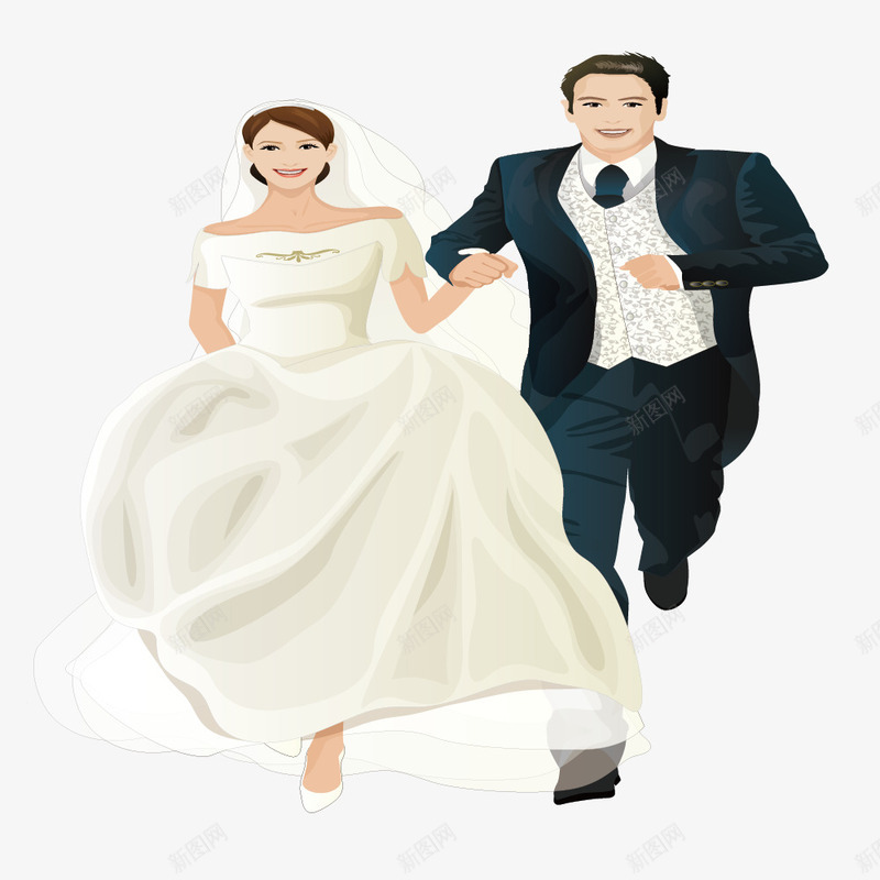 奔跑的新婚夫妻png免抠素材_88icon https://88icon.com 婚庆 婚礼仪式 服装