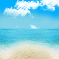 金色沙滩蓝天白云夏日风情素材