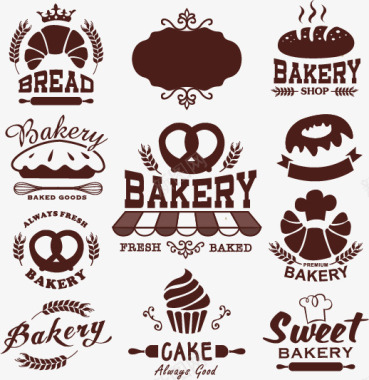 复古纸烘焙面包西饼食物图标图标