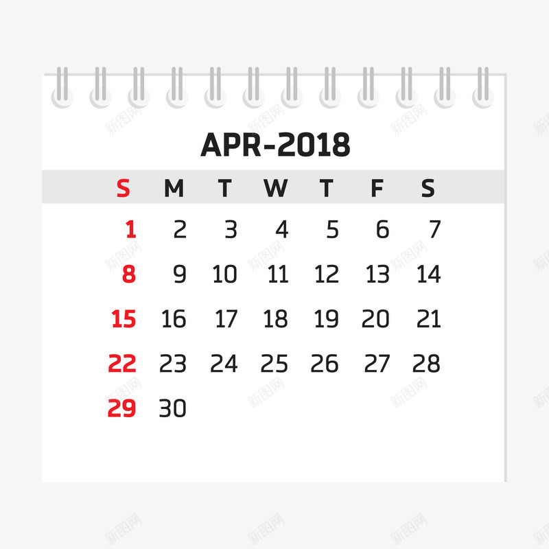 黑白色2018四月台历png免抠素材_88icon https://88icon.com 2018 2018台历 台历 四月 日常 白色 黑色