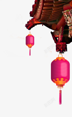 棕色中国风屋檐灯笼装饰图案素材