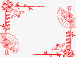 扇子竹子红色中国风剪纸纹路背景图高清图片